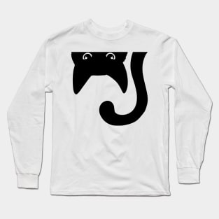 Upside Down Spying Black Cat Long Sleeve T-Shirt